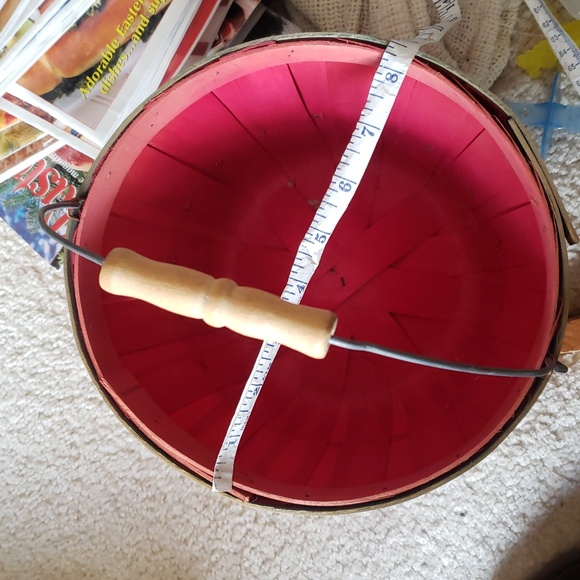 Vintage Red Wooden Split Slat Basket with Wood and Metal Handle - Picture 5 of 5